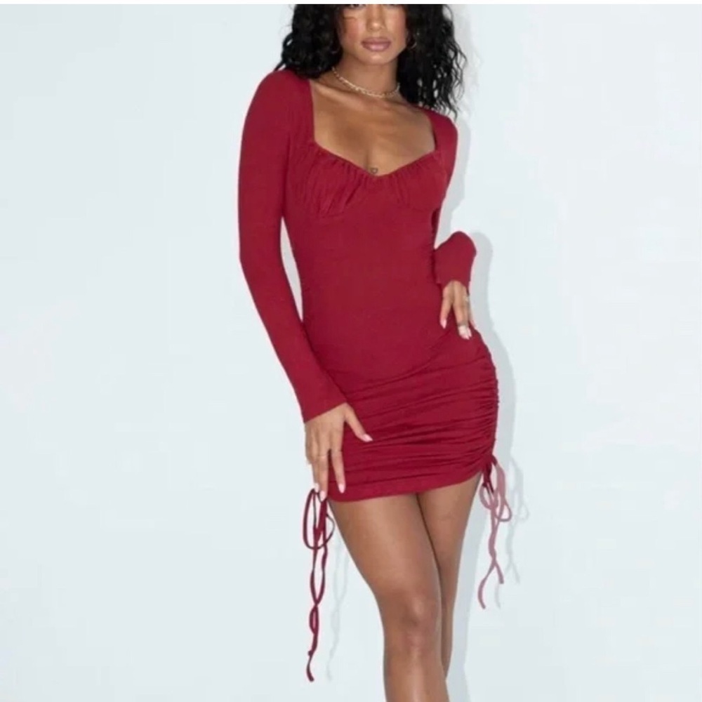 Princess Polly Neive Long Sleeve Mini Dress in Burgundy Size 4